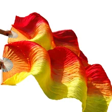 Высокая распродажа, натуральный шелк, 1 пара, ручная работа, для женщин, качественный шелк, для Танцев Живота, для болельщиков, для танцев, красный+ оранжевый+ желтый