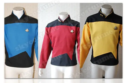 Star TNG The Next Generation Trek Uniform Cosplay Costume Red Blue Yellow Shirt For Men Size XS-XXXL