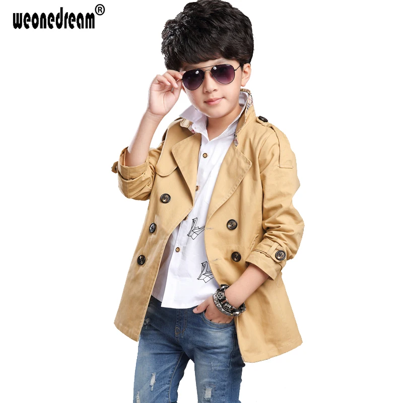 Boy Trench Coat Khaki Long Sleeves Outerwear Kids Windbreaker Children