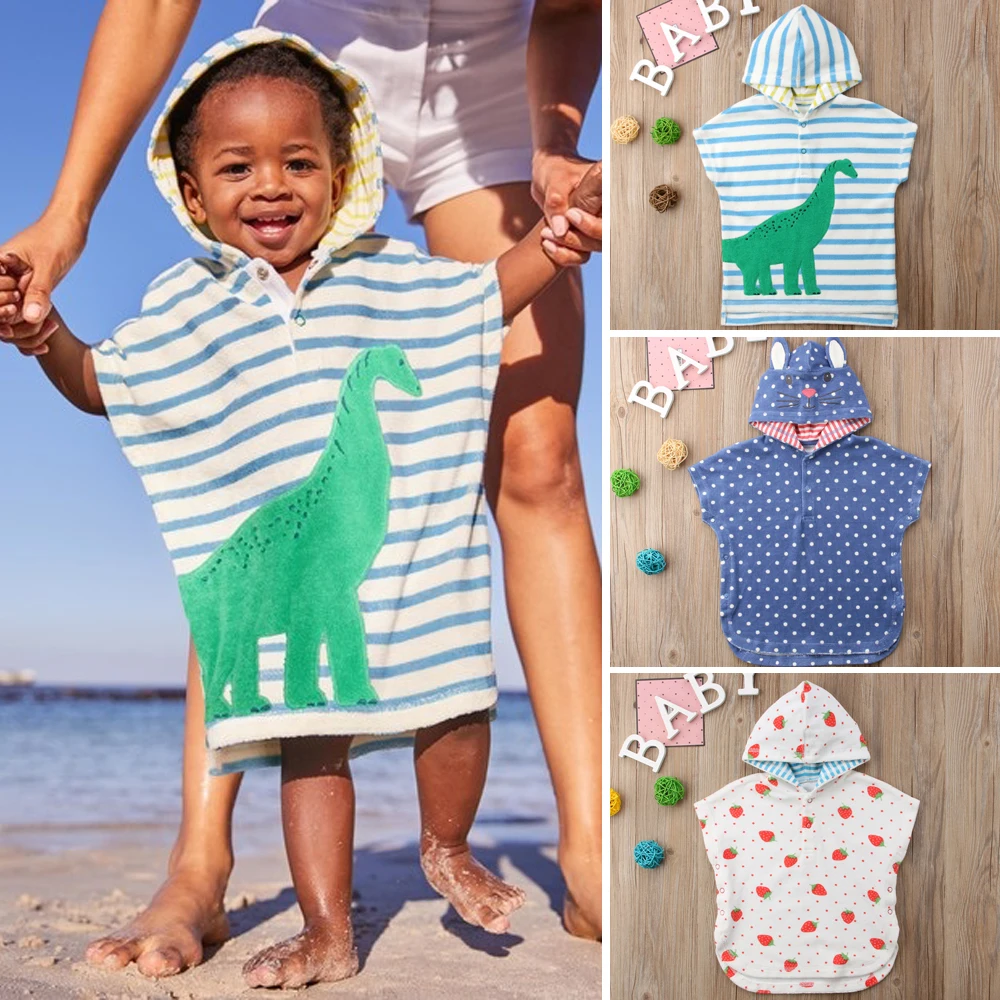 Детское мягкое полотенце с капюшоном для девочек и мальчиков, пляжная одежда для ванной, детский купальный костюм, милая пуговица с короткими рукавами