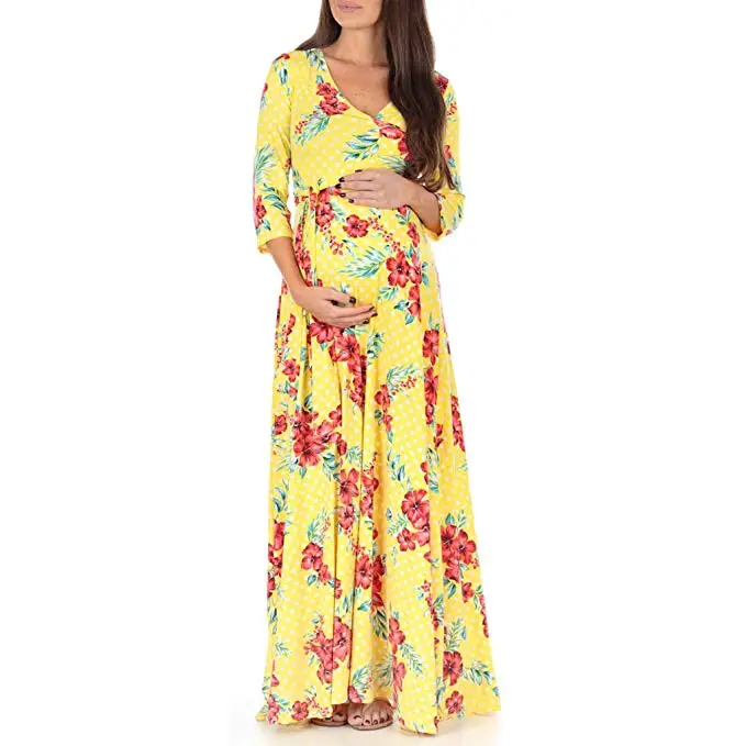 Элегантное платье с рюшами для беременных с v-образным вырезом и бантом; Платье макси с регулируемым поясом для беременных женщин; вечерние платья; Одежда для беременных - Цвет: 9