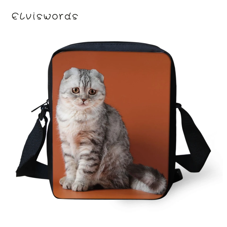 

ELVISWORDS Women Messenger Bags Scotland Fold Cats Pattern Girls Flaps Cross Body Bags Kawaii Animal Fashion Travel Mini Purses