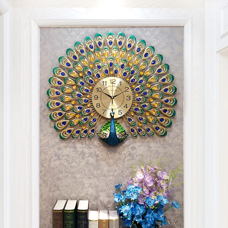 

3D Peacock Wall Clock Large Europe Wall Watch Living Room Bedroom Silent Clock Wall Home Decor Digital Clocks Modern Design