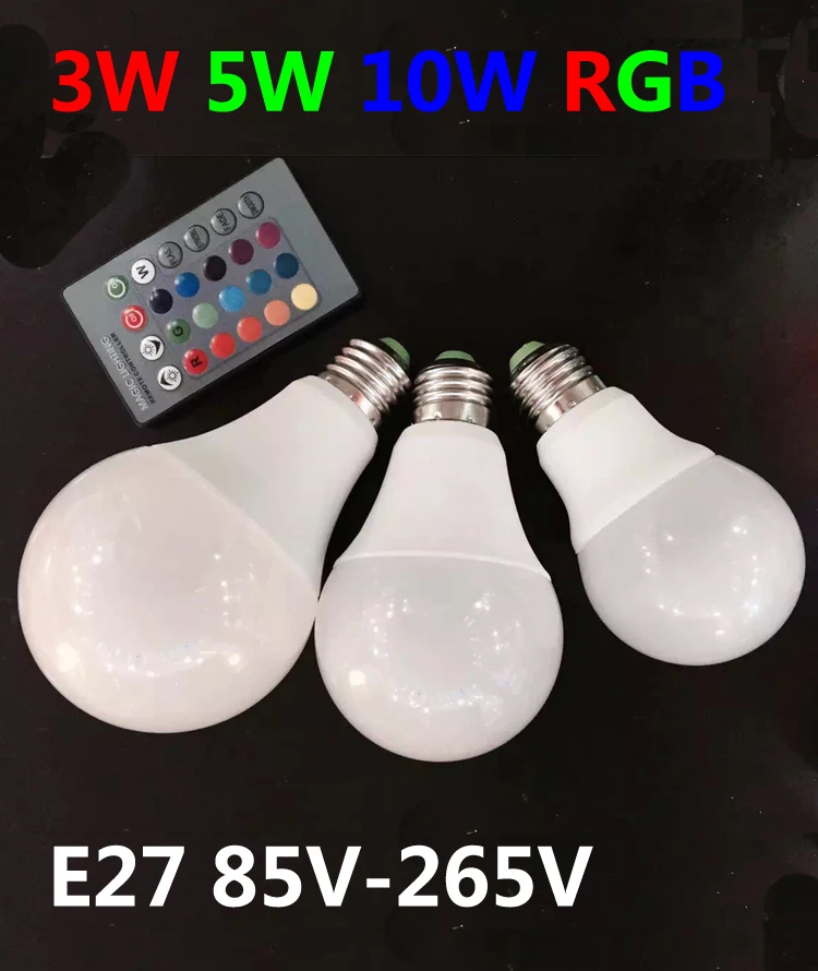 

NEW E27 RGB LED Lamp 3W 5W 10W LED RGB Bulb Light 110V 220V Remote Control 16 Color Change Lampada LED Luz