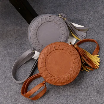 

Woman Round Casual Shoulder Bag Female Adjustable Braided Tassel Small Round Bag Lady Versatile Funny Bag Bolsa Feminina 2019
