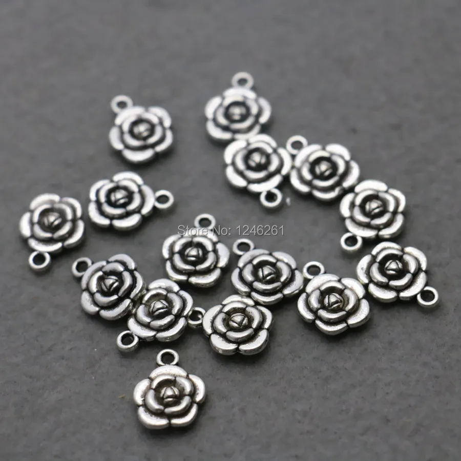 

10PCS wholesale Rose pendant Metal DIY Fittings Accessory for Necklace Bracelet Machining 12mm parts Silver-plate Jewelry Making