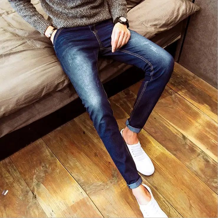 

Top quality 2020 Spring Autumn Stretch Solid Casual Slim Fit teenagers student men jeans cowboy leisure male youth trousers