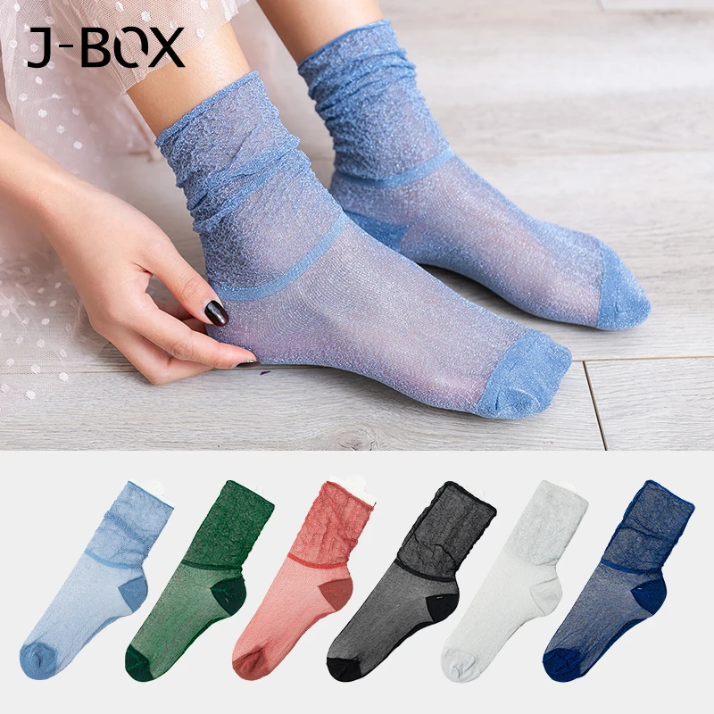 

Women's Socks Meias Fashion Crystal Silk Lace Lady Mesh Shiny Transparent Elastic Funny Socks Fishnet Ankle Elastic Hosiery Sock