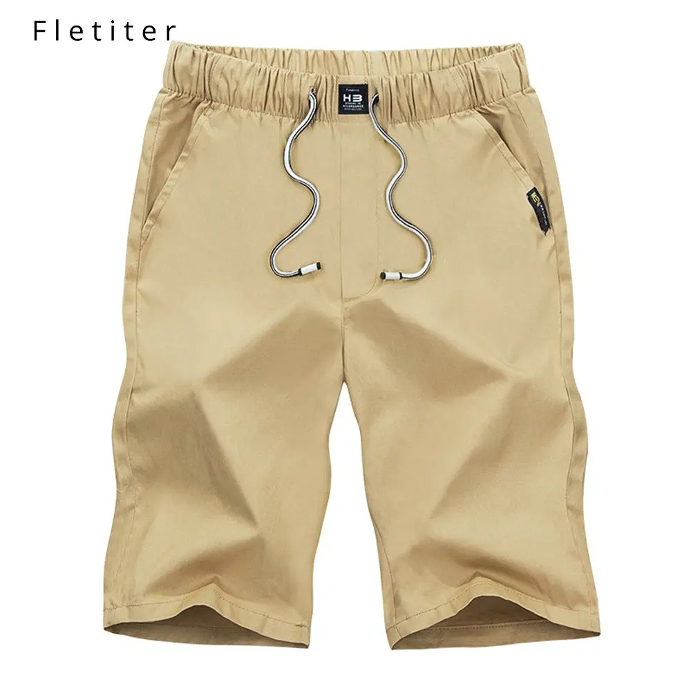 Fletiter/летние мужские хлопковые шорты в стиле кэжуал, мужские тонкие шорты с принтом до колена эластичное Талия, Мужские дышащие