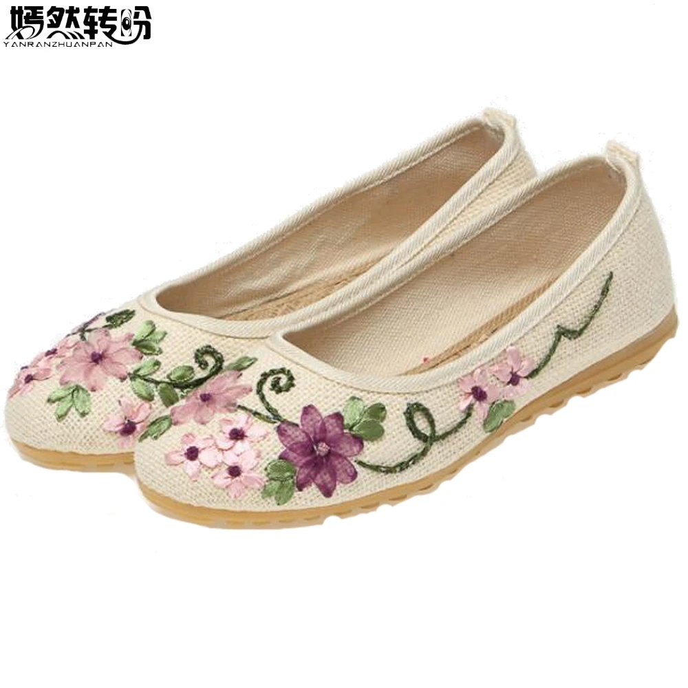

Sping Summer Women Shoes Flats Cotton Fabric Flower Linen Comfortable Old Peking Slip On Ballerina Shoes Woman Sapato Feminino