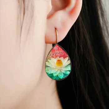 

SUTEYI Vintage Lotus Flower Tear Drop Earrings Classic Mandala Geometry Water Drop Earrings For Women Lovely Gifts Jewelry