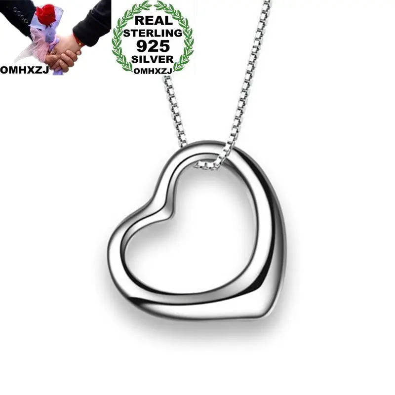 

OMHXZJ Wholesale European Fashion Woman Girl Party Wedding Gift Hollow Heart 925 Sterling Silver Necklace Pendant Charm CA118