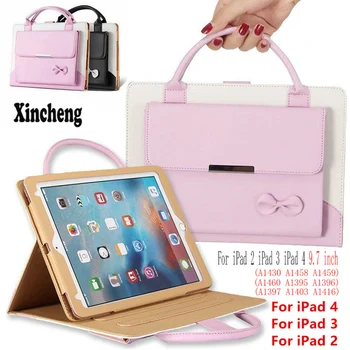 

For iPad 2 3 4 bow tie portable bag for iPad 2 Ladies Handbag PU Leather Full Case for iPad 3 A1460 A1459 for iPad 4 Cover