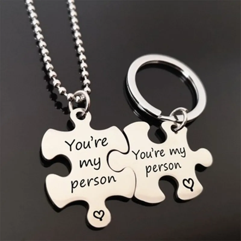 

2019 new Valentine's Day Stainless Steel Couple Necklace you are my person Puzzle Pendant Necklaces fashion gift for couple