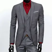 Одна кнопка Серый лацкан с тупым углом; Модный мужской костюм(куртка+ брюки+ жилет+ галстук-бабочка), 3 предмета, Новое поступление Для мужчин костюм фрак разных Цвета