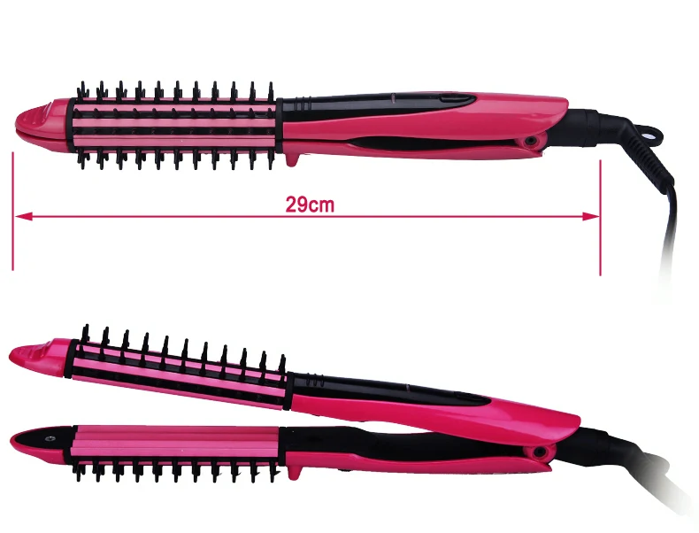 Women's 2 в 1 электрическая завивка волос гофрированно железо пластины Гофрирование волна палочка щетка для завивки волос утюжки для волос Инструменты для укладки
