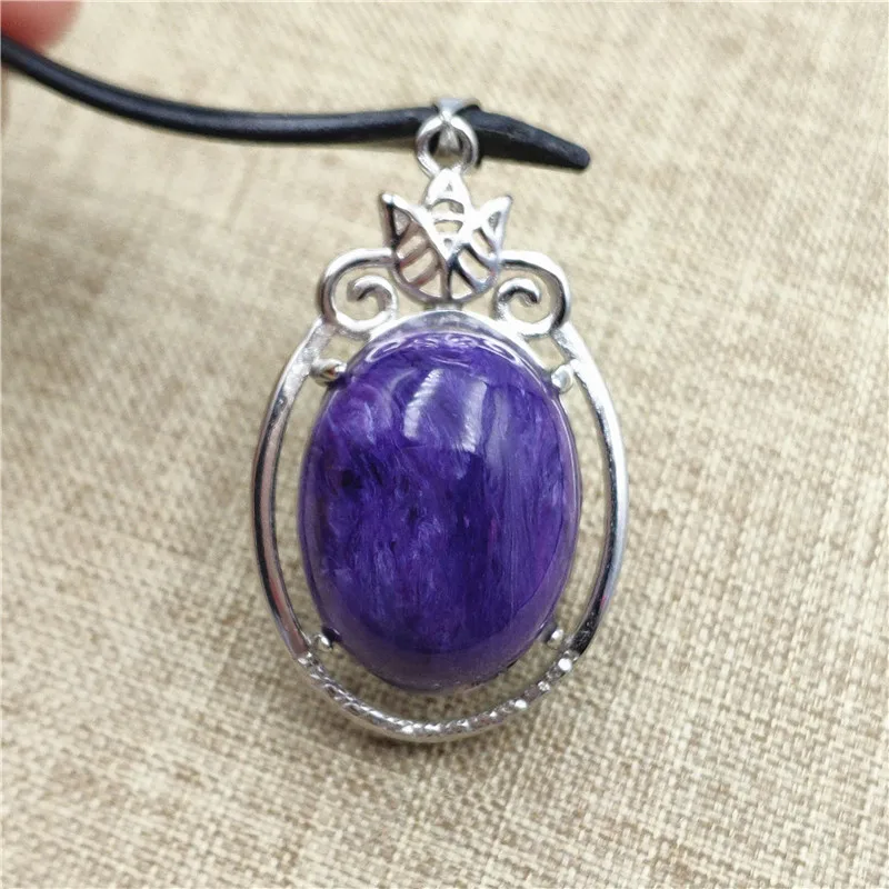 

Natural Purple Charoite Pendant Crystal Stone Beads Men Woman Love Gift Jewelry 925 Sterling Silver 33x22mm Necklace Pendant