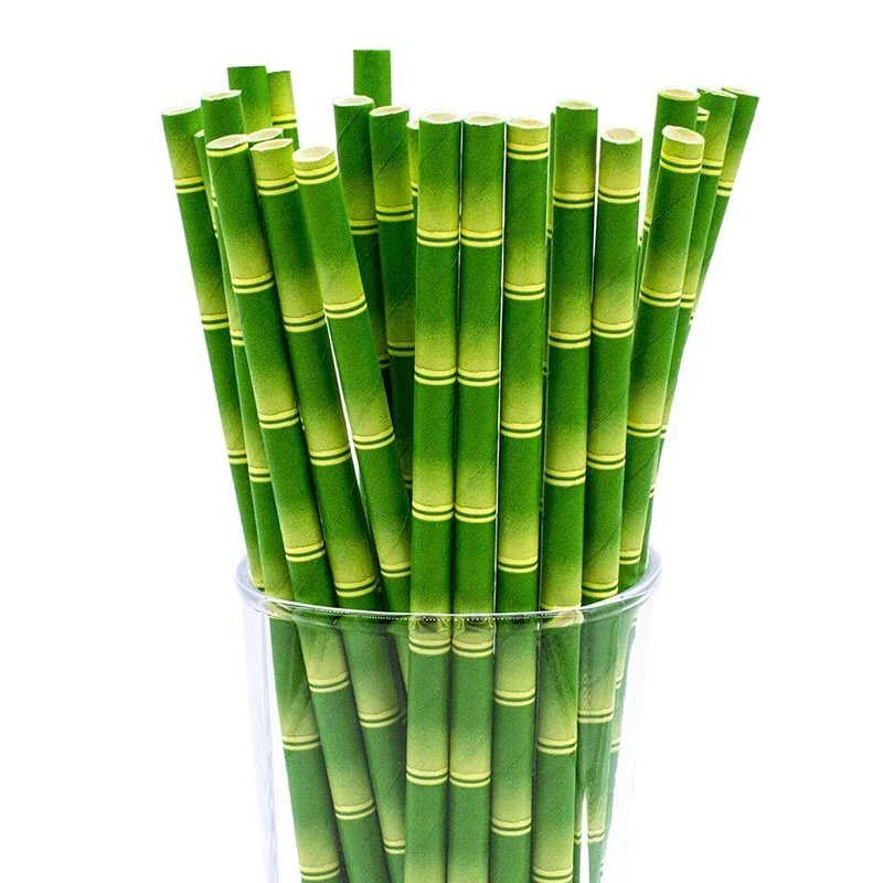 100 шт./лот, зеленые бамбуковые бумажные соломинки для питья, трубы, вечерние принадлежности, украшение коктейльное, аксессуары для напитков