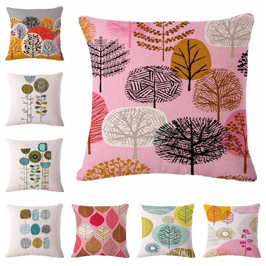 

hand-painted cartoon trees Cushion(No Filler) Polyester Family affection Sofa Car Seat family Home Decorative Throw Pillow