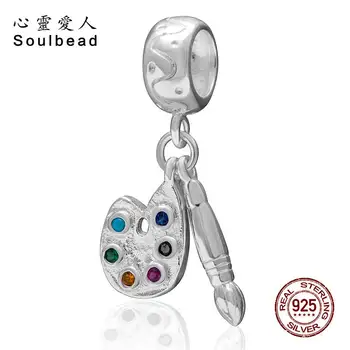 

Soulbead 925 Sterling Silver Artist Palette and Paint Brush Dangle Charms with Colorful Stone Fit Original Bracelet Gift