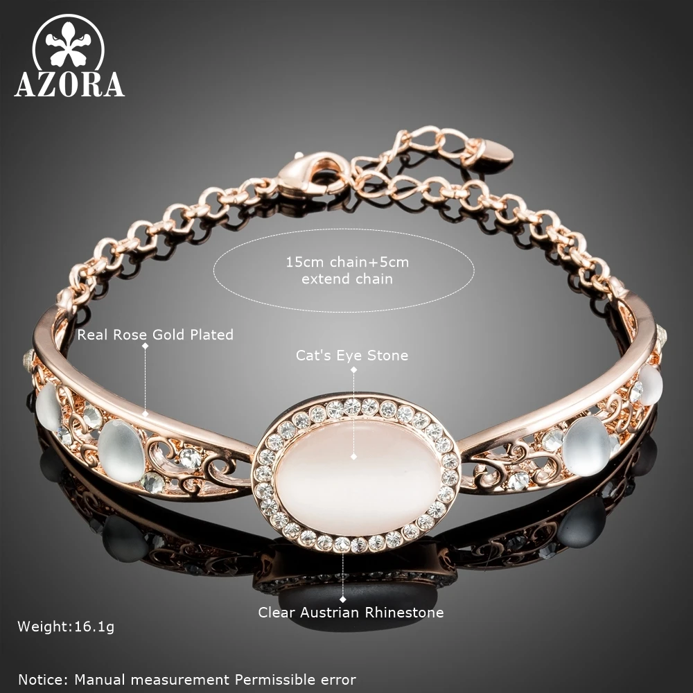 AZORA Luxury New Geometric Ancient Pattern Cat's Eye Stone Chain Link Bracelet Women Adjustable Bracelets Fashion Jewelry TS0181