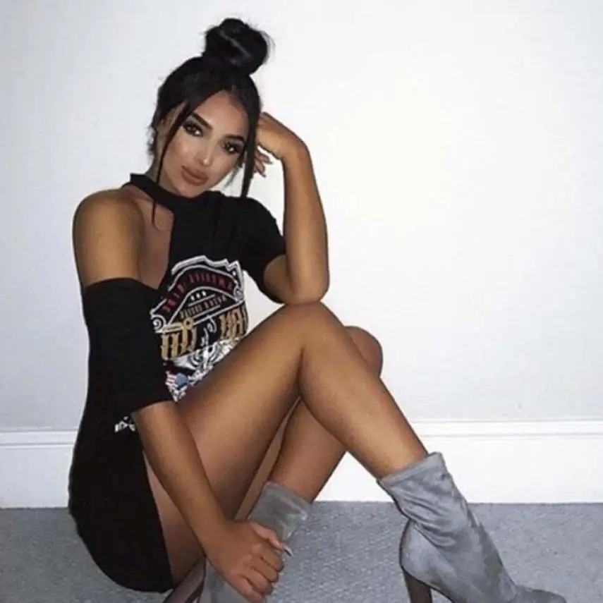 

Women Vintage Off Shoulder Rock Style T-Shirt Mini Dress