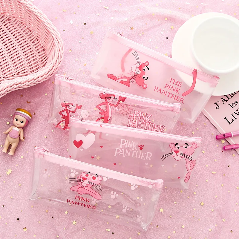 

cartoon pink pencil bag soft PVC plastic material zipper pencil case transparent triangle shaged stationery box