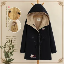 Japanese embroidery kimono denim harajuku vintage ethnic chaqueta hoodie fur fleece cotton autumn winter women thick