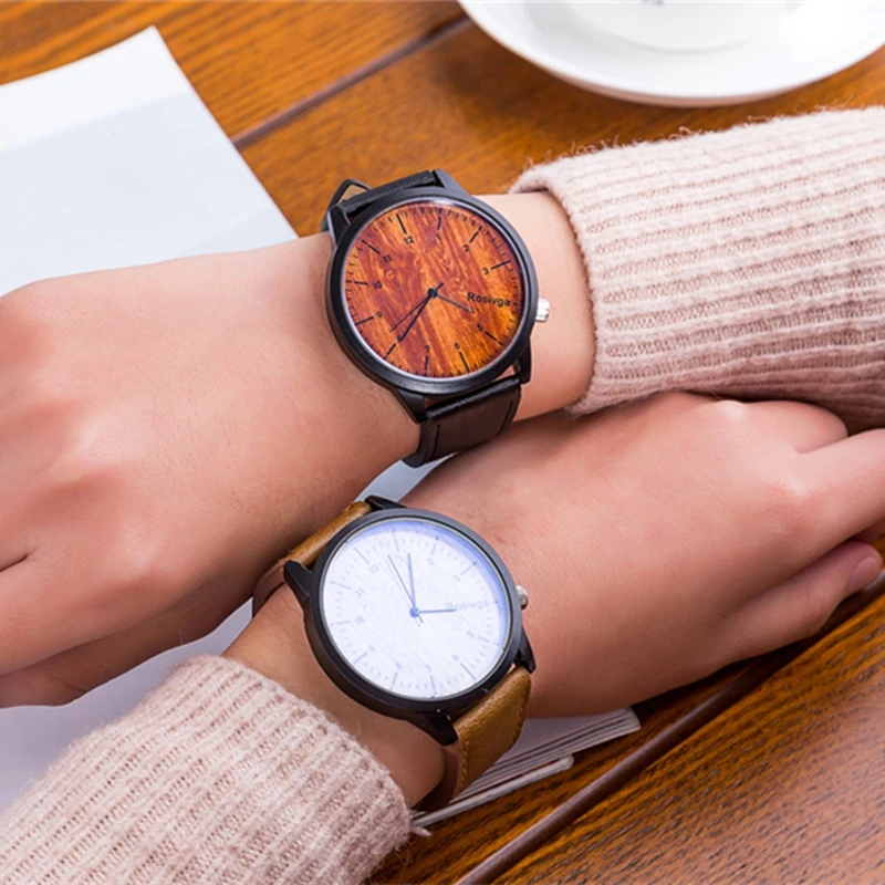 

Fashion Men Watches Quality Quartz Wrist Watch Band Leather Wood Grain Male Clock Top New Man Wristwatch 12 Hours Relogio Homem