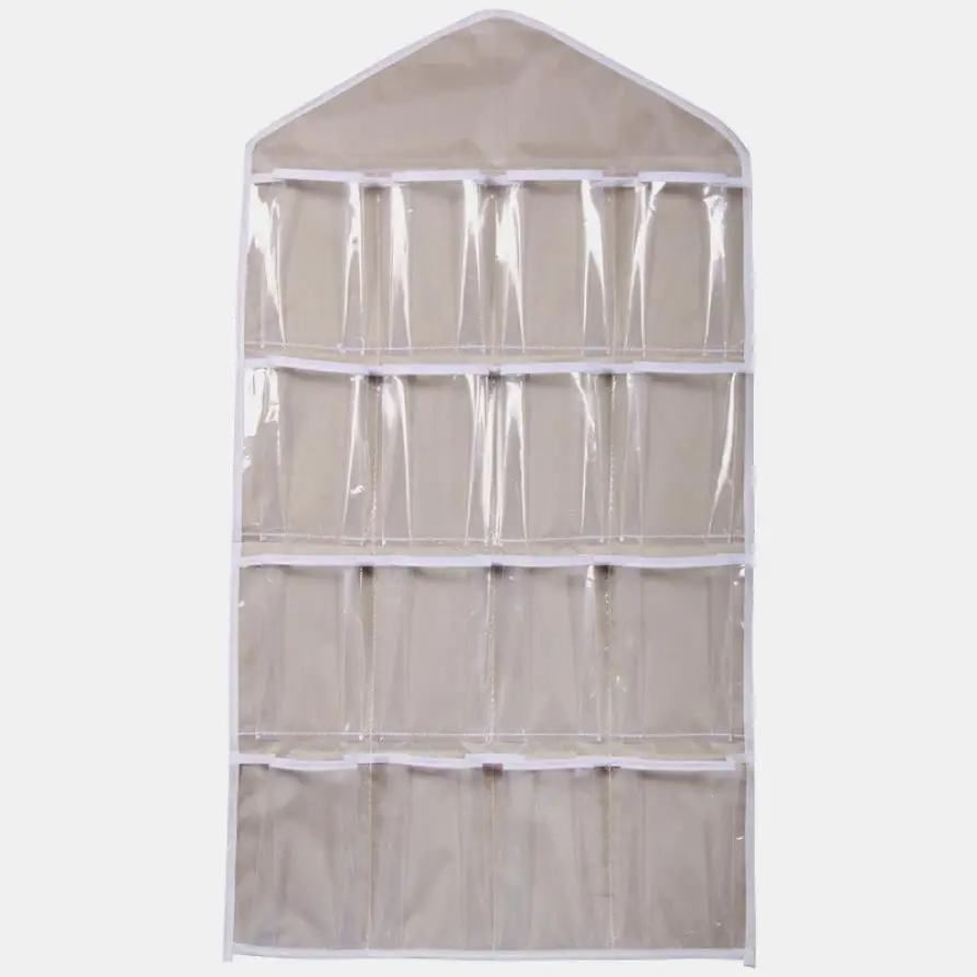 Новое квалифицированное хранилище коробка 16 карманов прозрачная домашняя подвесная сумка для инструментов Носки Бюстгальтер Нижнее белье вешалка органайзер для хранения - Цвет: Beige