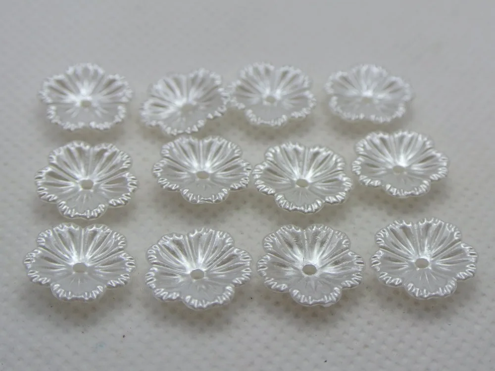 

200 Pure White Acrylic Pearl Flower Bead Cap Bead 12mm Sewing Bow Center Wedding