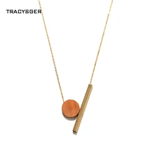 AL-xl20309/tracysger/Европейский минималистский стиль женский геометрический круглый дерево длинное ожерелье с подвеской комбинации цепочки и ожерелья