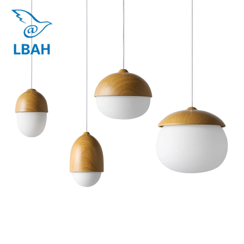 

LEDream Modern AC 90-260V e27 Nordic restaurant bedroom bar glass imitation wood grain nut bar pendant lamp home decoration