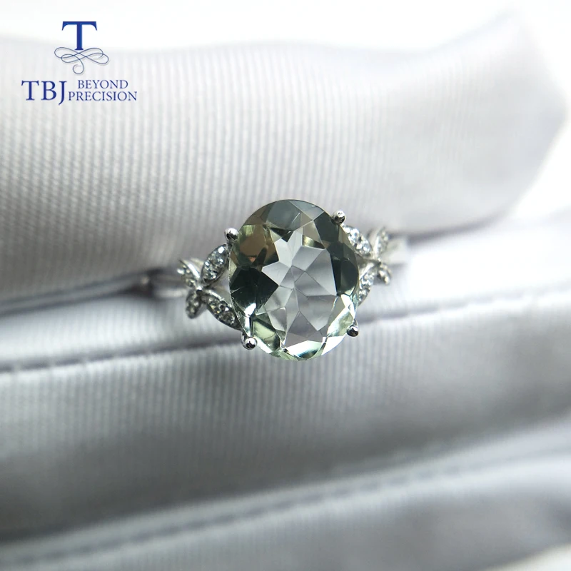 TBJ, натуральный зеленый аметист, кварц, Драгоценное кольцо, серебро 925 пробы, хорошее ювелирное изделие для девочек на день рождения, хороший подарок