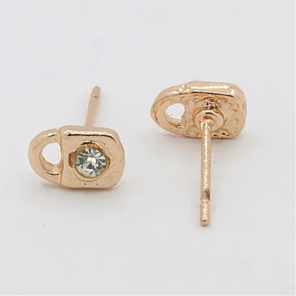 1 Pair 7x4x3mm Rose Gold Lock Shape Crystal Contacted Design Ear Studs
