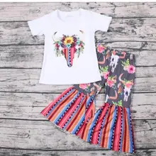 Модный комбинезон-корова для маленьких девочек, белый, короткий рукав+ яркие полосатые расклешенные штаны комплекты из 2 предметов детская одежда gxj