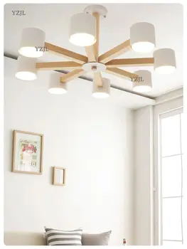

Nordic Solid wood chandelier lamp modern minimalist living room creative Japanese lamp chandelier bedroom iron lighting