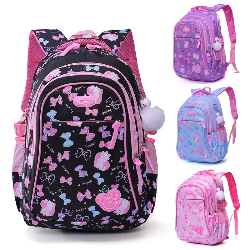 3 6 grade Student School Bag Bowknot, Cat Print School Backpack for