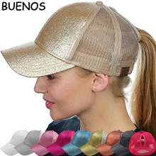 BUENOS, блестящая бейсбольная кепка с хвостом, женский рюкзак, шляпа с сеткой, летняя шляпа, Женская Регулируемая шапка в стиле хип-хоп, CE0579