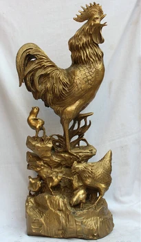 

ymying 1015+++++++22" China Chinese Fengshui Brass Zodiac Year Rooster family Hen Biddy Statue