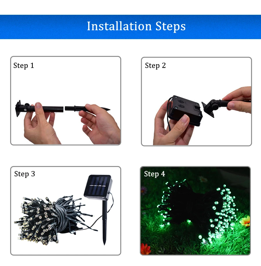 Светодиодный светильник на солнечной батарее 200led 22 м и 100led 12 м, Рождественский сад, вечерние, свадебные украшения, светильник ing RGB, красочный светильник s