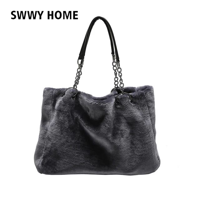 Winter Faux Fur Handbag Women Shoulder Bags Large Capacity Casual Winter Faux Fur Handbag Women Shoulder Bags Large Capacity Casual Tote Bag Fashion Ping Chain