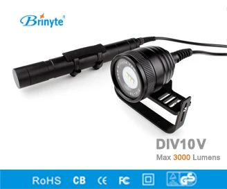 

Brinyte DIV10V LED Video/Photo Light CREE XML2 3000lm LED Scuba Diving Torch Flashlight 200M Underwater 3*26650 Batteries Lamp