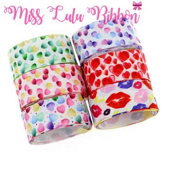

16mm-75mm Colorful Hearts Printed Grosgrain Ribbon/Foe DIY Valentine's Day Gift Bowknots Hair Band Making 50yards/roll