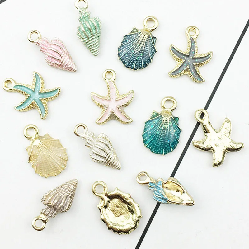 

13 Pcs Conch Sea Shell Pendant Charms Starfish Pendants Necklace Style Jewelry DIY Components Bracelet Mixed Style Crafts Gift