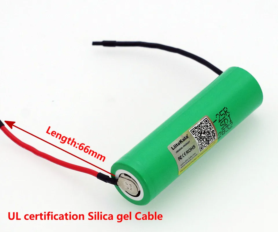 LiitoKala 18650 2500 mAh аккумулятор 3,6 V INR18650-25R 20A разрядка+ DIY Силикагель кабель