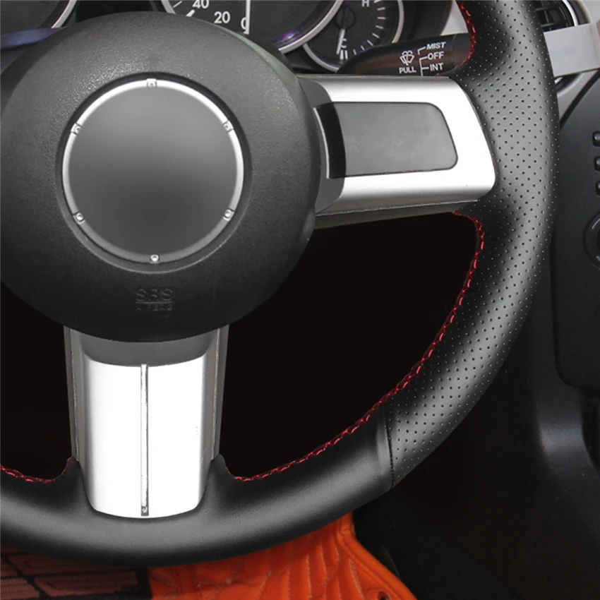 Microfiber Leather Steering Wheel Cover For Mazda MX-5 Miata RX-8 CX-7 | Anti-Slip Red Stitch Wrap - View #2