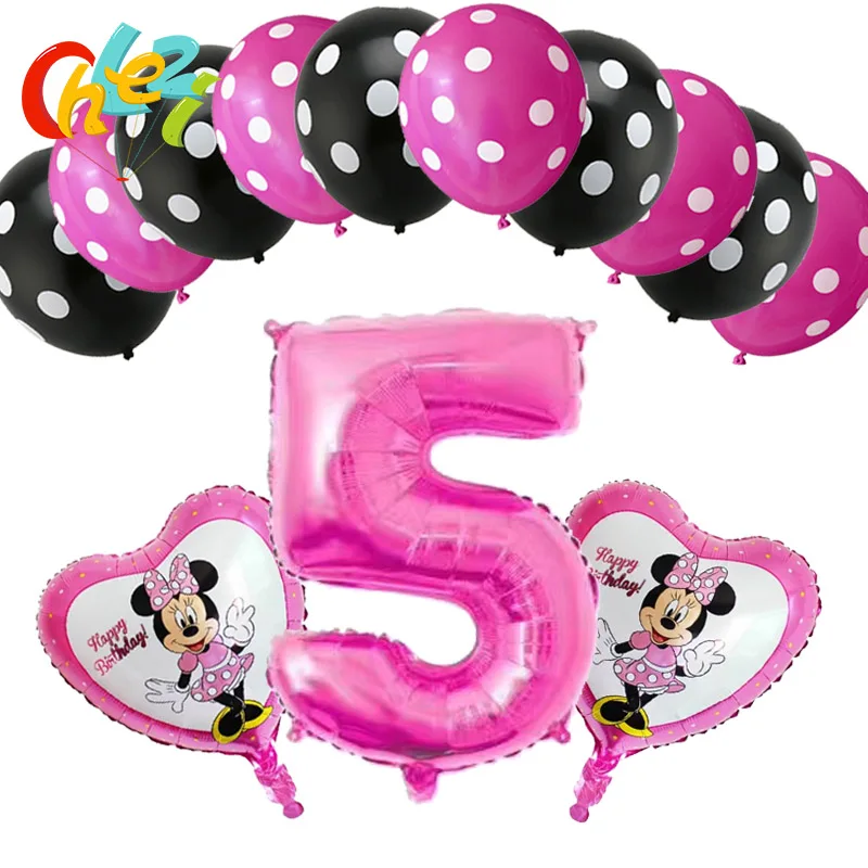 13 шт./лот, розовые шары для маленьких девочек с цифрами 4, 5, 6, 7, 8, 9 лет, шары на день рождения, голова Минни Маус, фольгированные шары, декор для детского душа, воздушные шары - Цвет: C5
