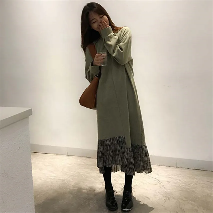 

New Chic Autumn Winter Women Knitted Sweater Dresses Party Vestidos Girl Basic Long Sleeve Knitted Dress Bottoms Pullovers WZ138