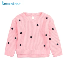 Encontrar/пуловеры с круглым вырезом для девочек, хлопковый свитер для малышей, детские вязаные топы в горошек, Необычные свитера с оборками для детей 6 мес.-24 мес., DC333